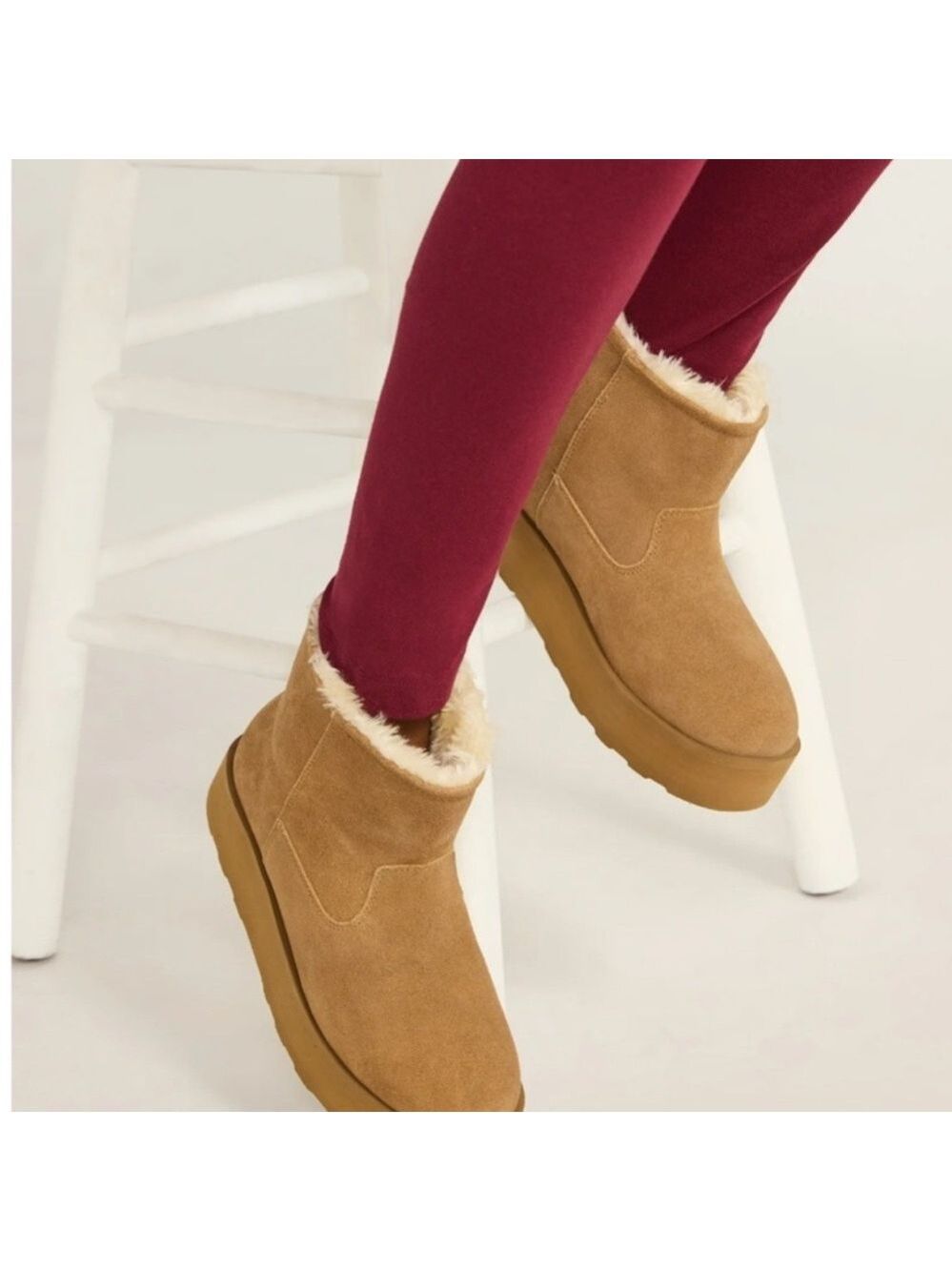Time and Tru Women's Genuine Suede Platform Cozy Boots, Sizes 8